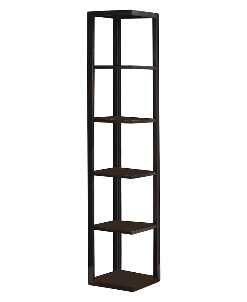 Kings Brand Furniture Hollis 5-Shelf Wood Bookcase Wood Wall Corner 5-Tier Bookshelf Case, Espresso Finish