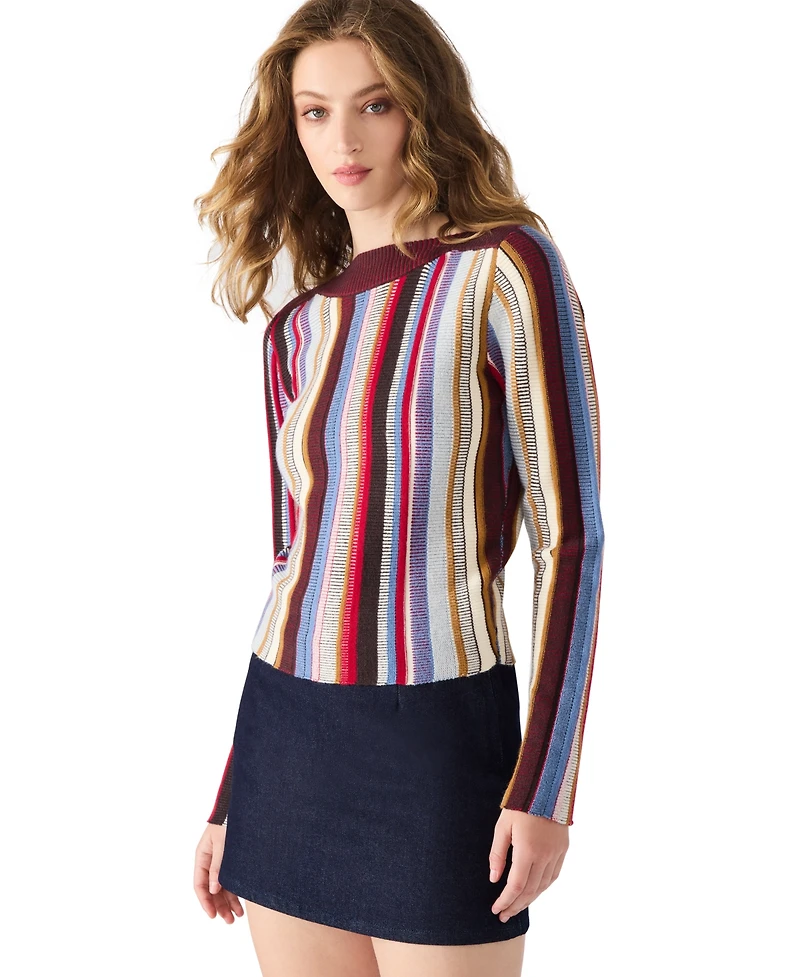Steve Madden Women's Serra Stripe Rib Mix Knit Sweater