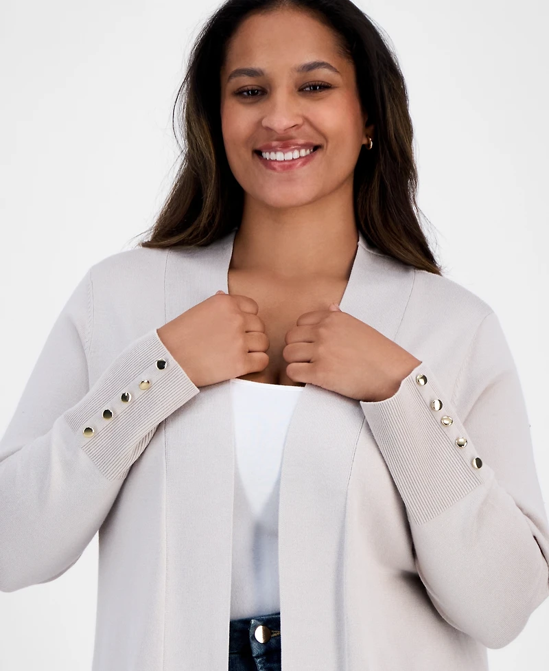 Jm Collection Plus Open-Front Long-Sleeve Cardigan, Exclusively at Macy's