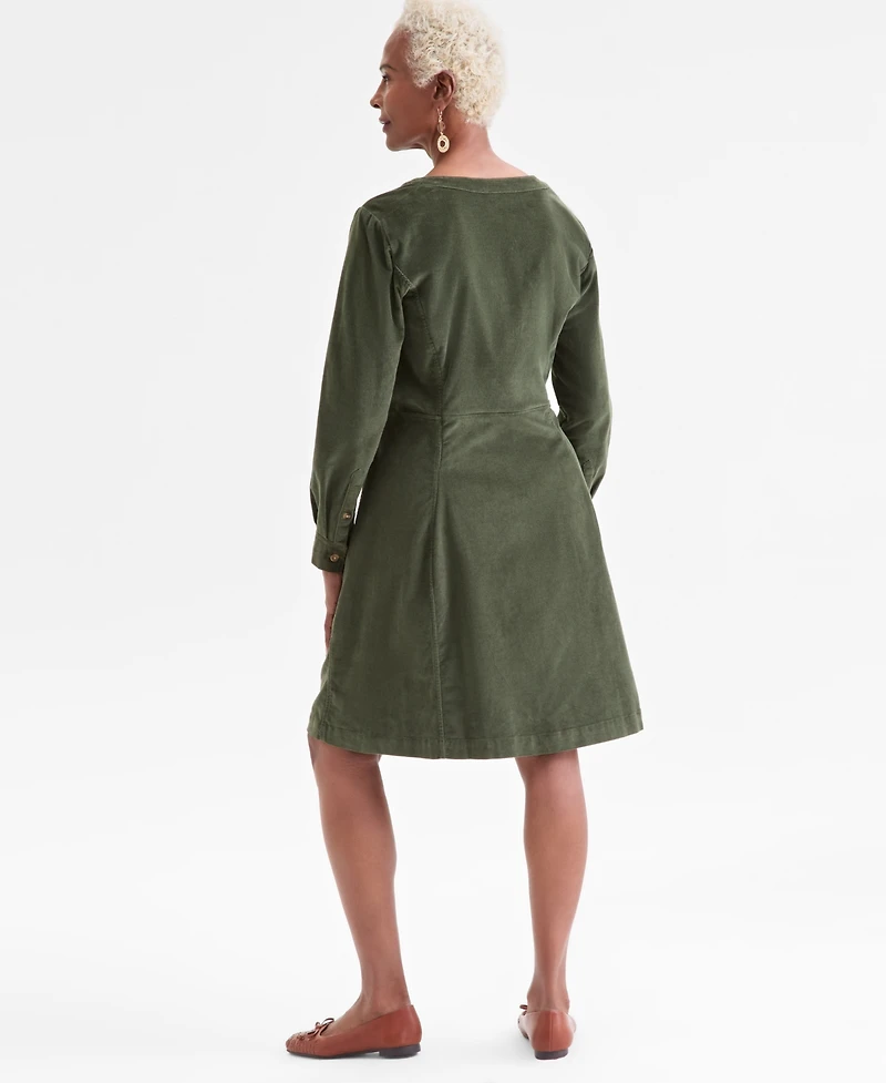 Style & Co Women's Corduroy Button-Front V-Neck Dress, Macy's Exclusive