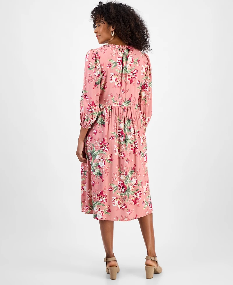 Style & Co Women's Printed Ruffle-Trim Split-Neck Dress, Macy's Exclusive