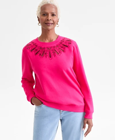 Style & Co Women's Embroidery Crewneck Sweatshirt, Macy's Exclusive