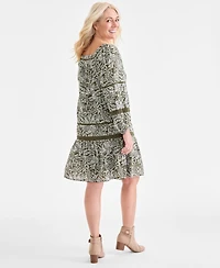 Style & Co Women's Cotton Printed Crochet-Trim Shift Dress, Macy's Exclusive