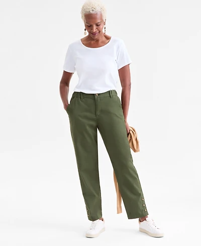 Style & Co Women's High-Rise Button-Hem Straight-Leg Pants, Macy's Exclusive