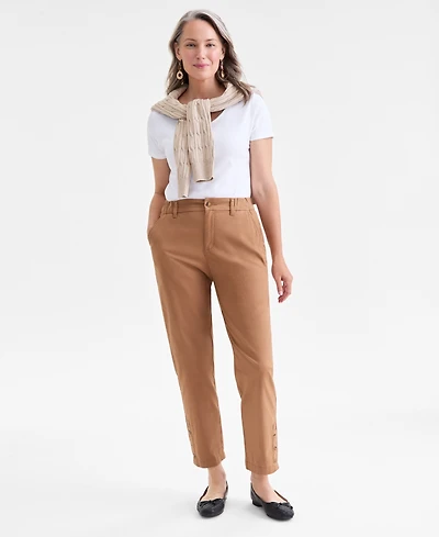 Style & Co Women's High-Rise Button-Hem Straight-Leg Pants, Macy's Exclusive