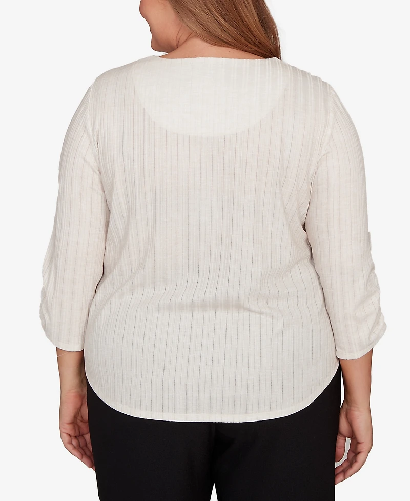 Alfred Dunner Plus Classic Holiday Stockings Gathered Sleeve Top
