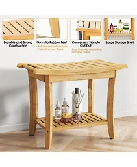 Curved Bamboo Shower Bench with Storage Shelf
