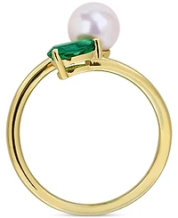 Cultured Freshwater Pearl & Lab-Created Emerald Ring (3/8 ct. t.w.) 18k Gold-Plated Sterling Silver