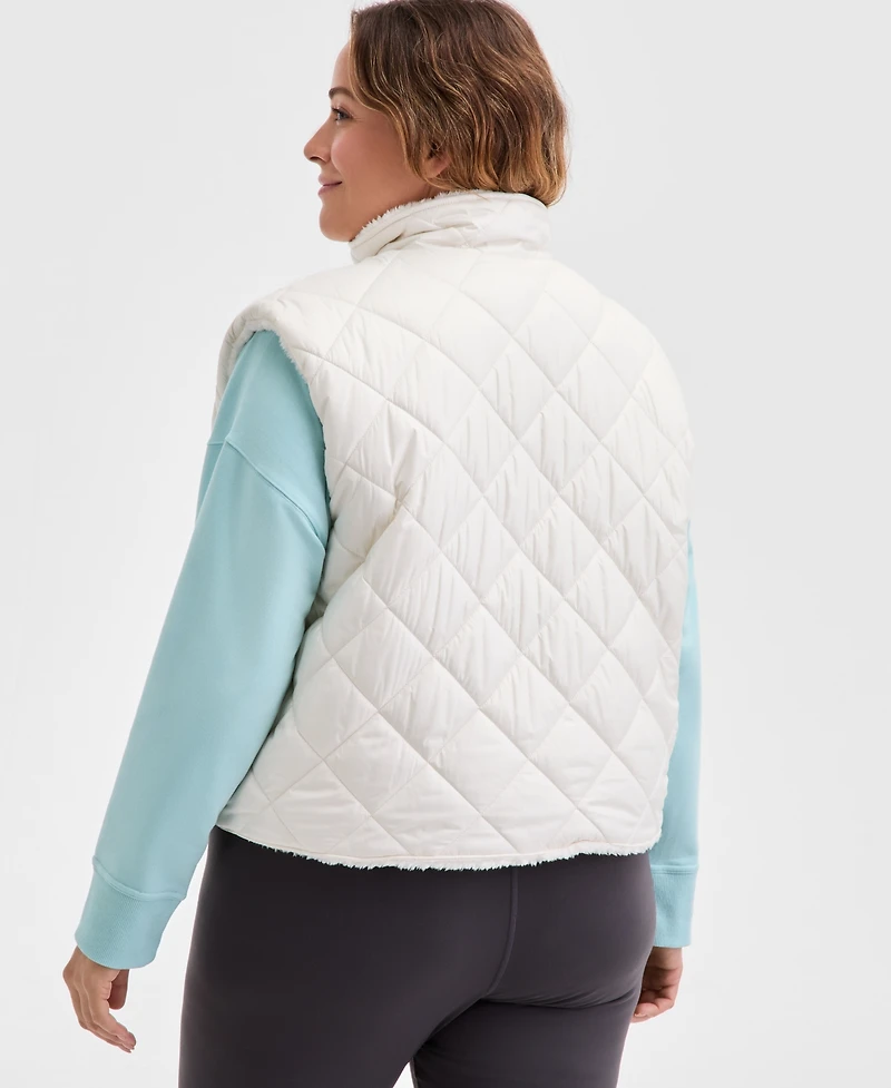 Id Ideology Plus Size Relaxed Zip-Front Sherpa Vest, Macy's Exclusive