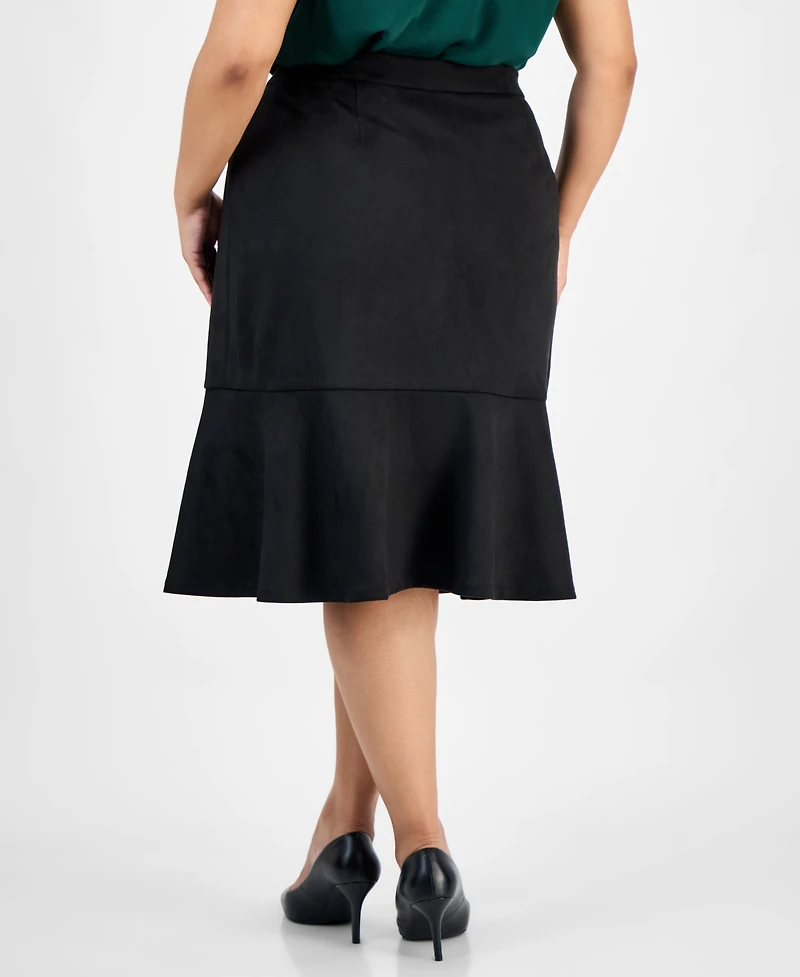 Kasper Plus Faux Suede Midi Skirt
