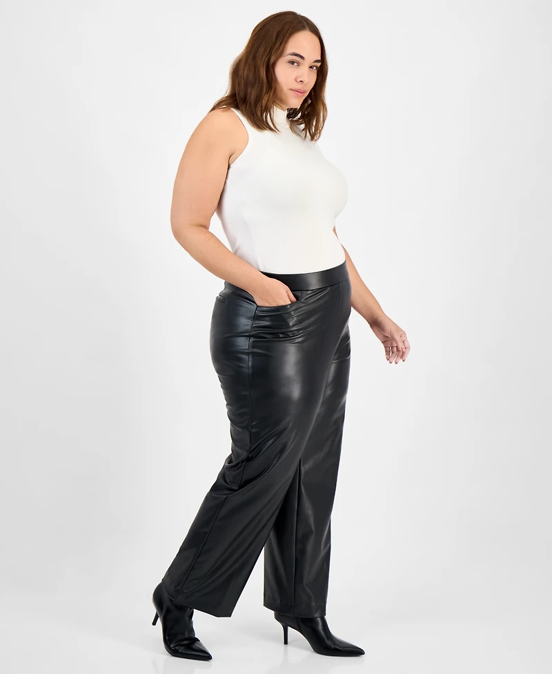 Kasper Plus High Rise Faux Leather Pants