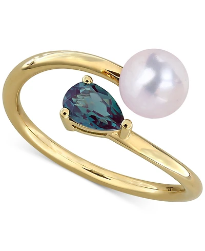 Cultured Freshwater Pearl & Lab-Created Alexandrite Ring (5/8 ct. t.w.) 18k Gold-Plated Sterling Silver