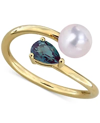 Cultured Freshwater Pearl & Lab-Created Alexandrite Ring (5/8 ct. t.w.) 18k Gold-Plated Sterling Silver