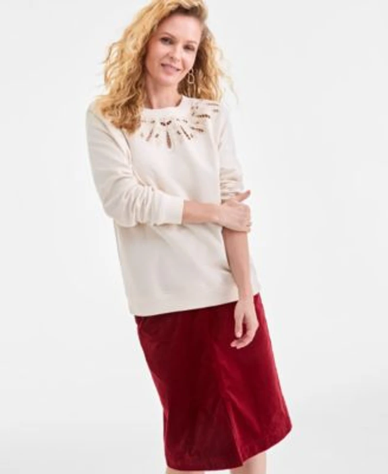 September Hero Look Style Co Womens Broderie Anglaise Crewneck Sweatshirt Corduroy Midi Skirt Macys Exclusive