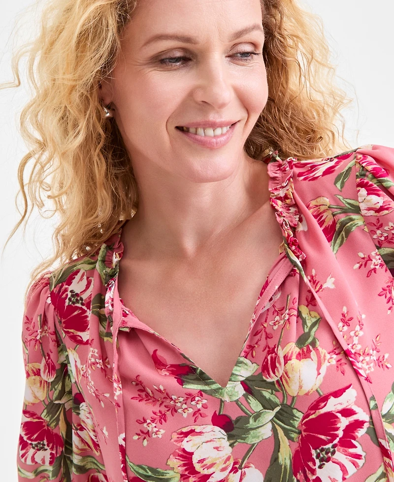 Style & Co Women's Printed Ruffle Puff-Sleeve Top, Macy's Exclusive