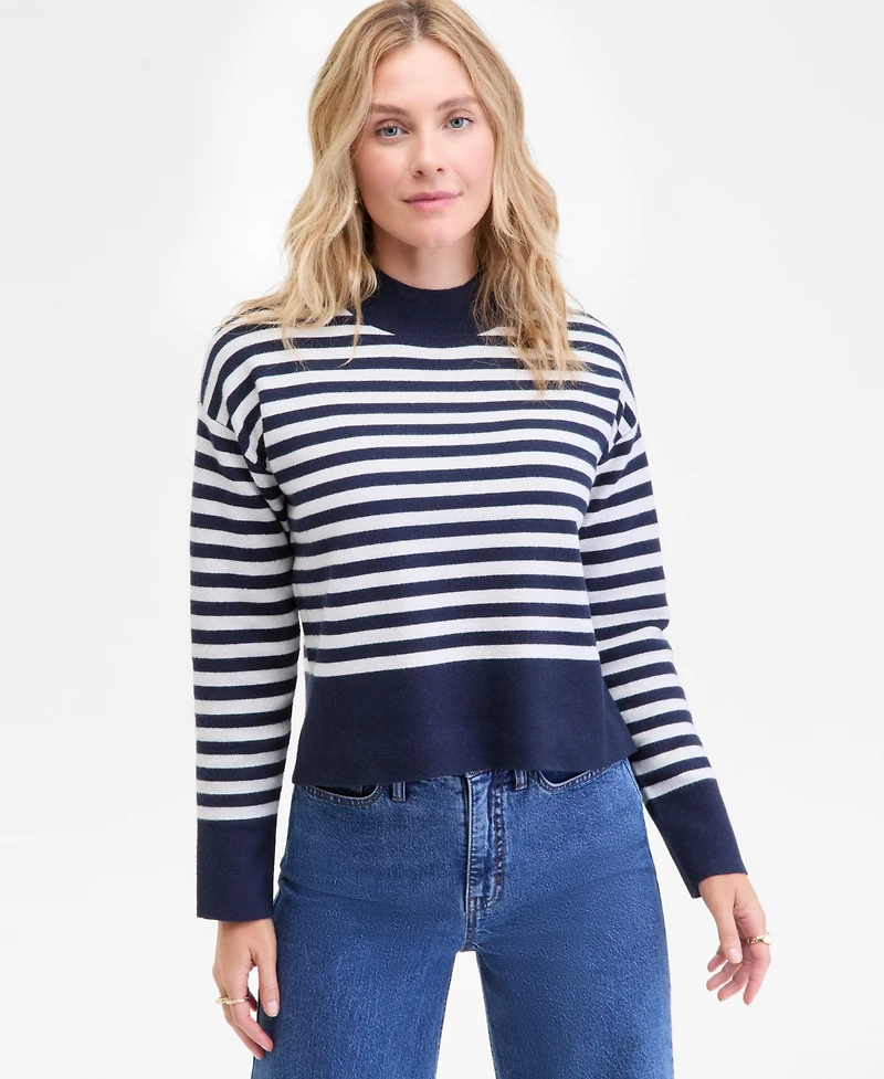 On 34th Women's Striped Mock Neck Sweater, Macy's Exclusive