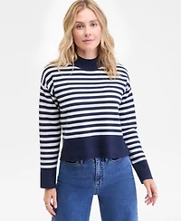 On 34th Women's Striped Mock Neck Sweater, Macy's Exclusive