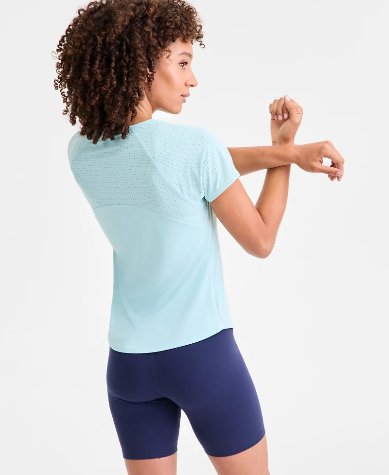 Id Ideology Women's Relaxed Crewneck Perforated T-Shirt, Macy's Exclusive