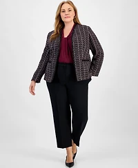 Kasper Plus Tweed Collarless Open-Front Jacket