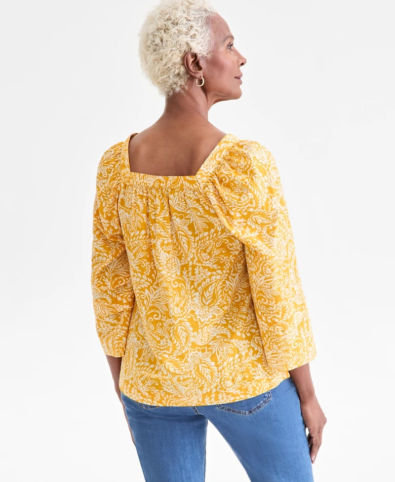 Style & Co Women's Square-Neck 3/4-Sleeve Shine Blouse, Macy's Exclusive