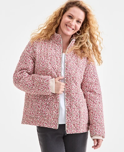Style & Co Petite Cotton Floral Vines Puffer Jacket, Macy's Exclusive