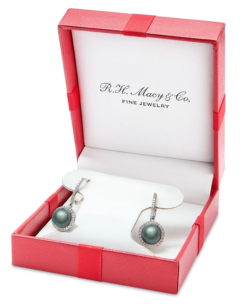 Macy's 14K White Gold Tahitian Pearl (7.5-8.0mm) and Diamond (1/4 ct.tw.) Leverback Earrings Set