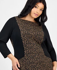 Kasper Plus Animal Print 3/4-Sleeve Sheath Dress