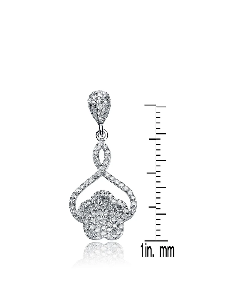 Sterling Silver White Gold Plated Cubic Zirconia Petal Drop Earrings