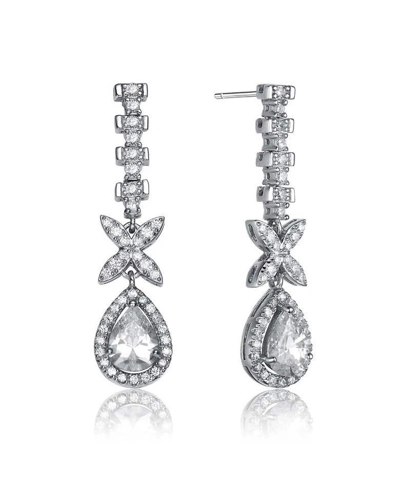 Sterling Silver Clear Cubic Zirconia Pear Lite Dangle Earrings