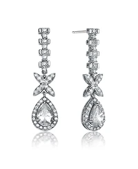 Sterling Silver Clear Cubic Zirconia Pear Lite Dangle Earrings