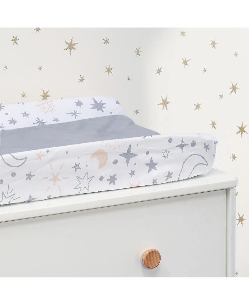 Lambs & Ivy Baby Goodnight Moon White/Gray Changing Pad Cover - Moons/Stars