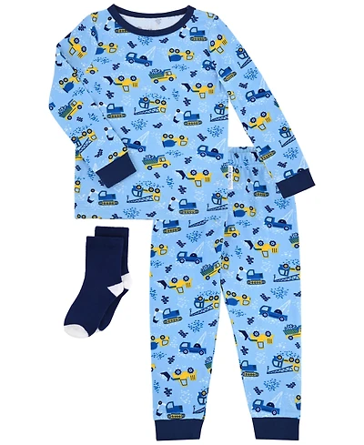 Max & Olivia Baby and Toddler Boys 2-Piece Trucks Pajama with Socks Set