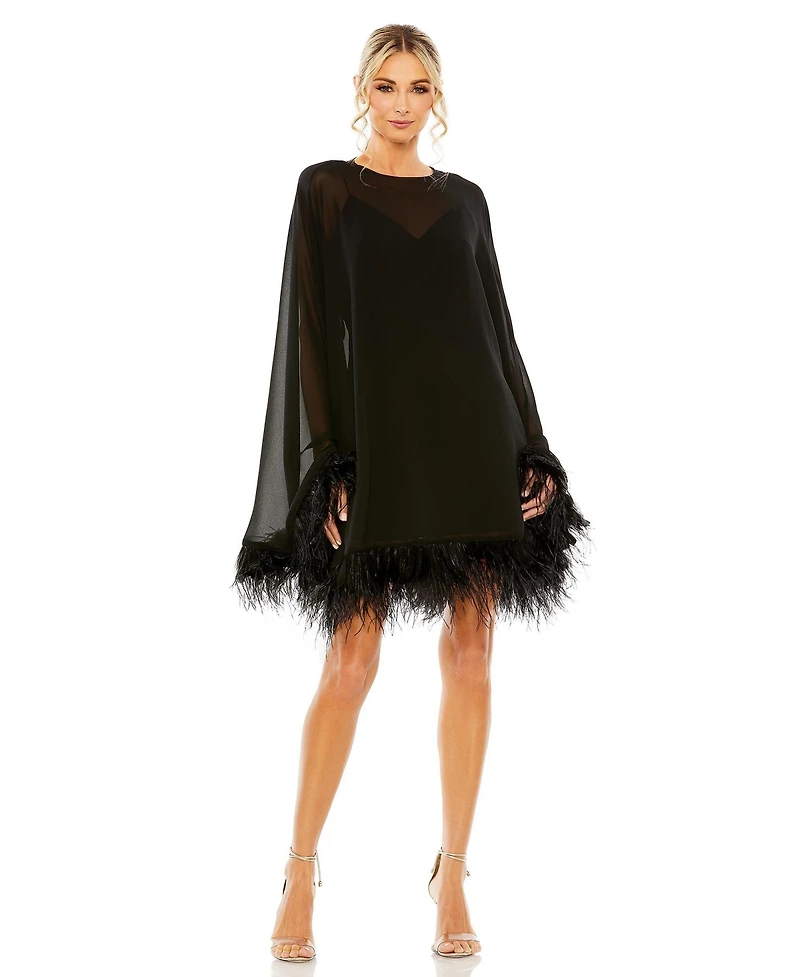 Mac Duggal Women's Trapeze Dress with Feather Trim