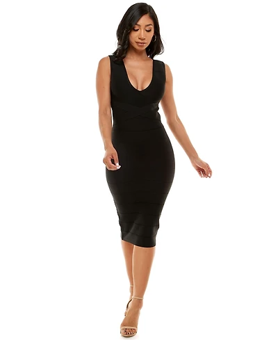 Bebe Women's V- neck Bandage Midi Dress