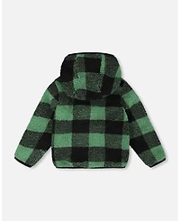 Deux par Kids Unisex Reversible Mid-Season Sherpa Jacket Teal Plaid