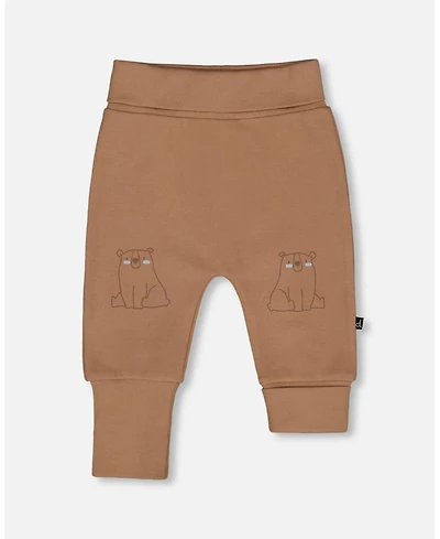 Deux par Baby Boy Cotton Evolutive Pants Brown with Bears