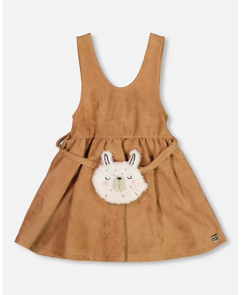 Deux par Deux Little Girls Stretch Suede Effect Jumper Light Pecan Brown with Llama Bag - Toddler|Child