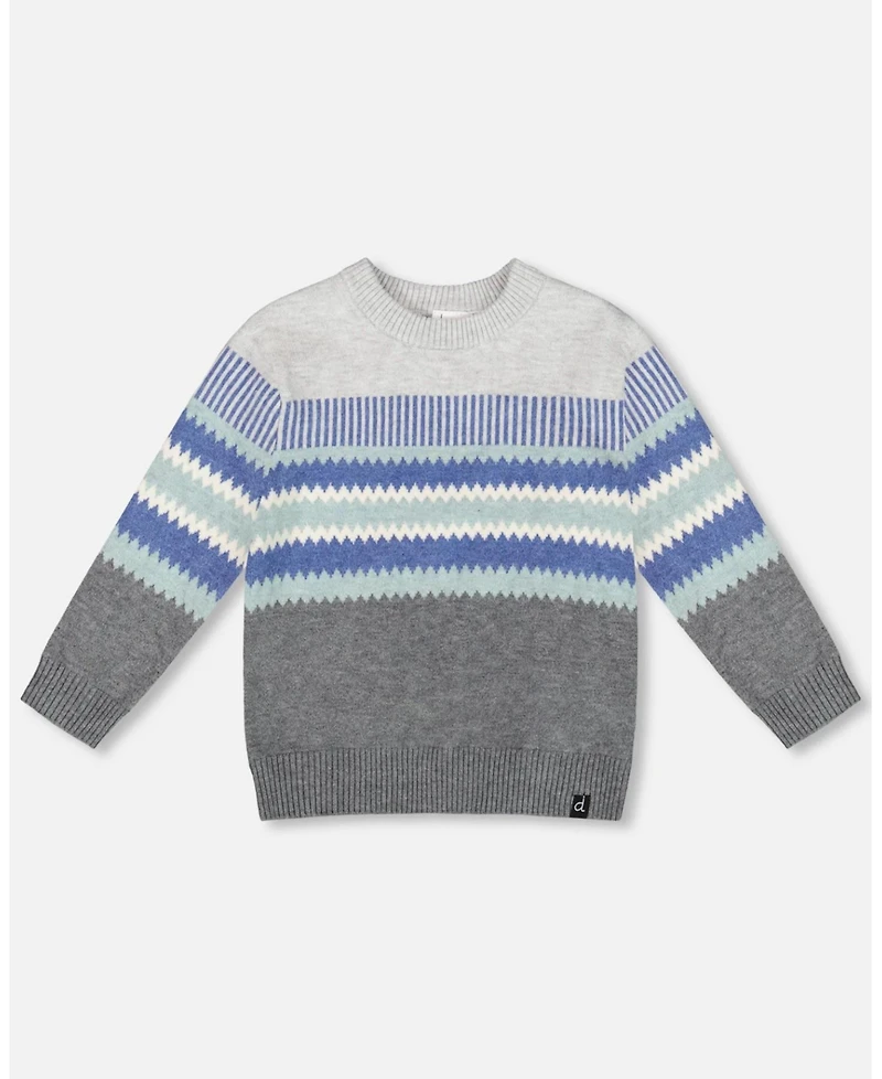 Deux par Boy Knitted Jacquard Sweater Dark Gray