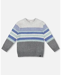 Deux par Boy Knitted Jacquard Sweater Dark Gray
