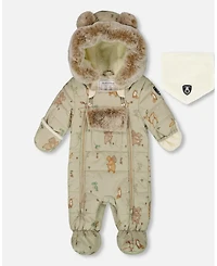 Deux par Baby Boy One-Piece Layette Snowsuit Designed for Car Seat Green Animal Print