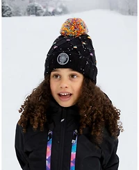 Deux par Girl Lined Knit Pompom Hat Black and Multicolor with Little Sequins - Toddler|Child