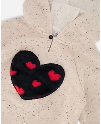 Deux par Girl Glittering Beige French Terry Hoodie with Heart Applique - Toddler|Child