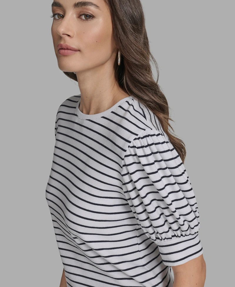 Bcbg Women's Short Sleeve Stripe Crewneck Top