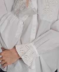 Bcbg Women's Long Sleeve Button-Up Embroidered Top