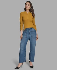 Bcbg Women's Long Sleeve Mix-Stitch Henley Neck Sweater