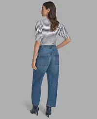 Bcbg Women's Knee Seam Patch Pocket Barrell-Leg Jeans