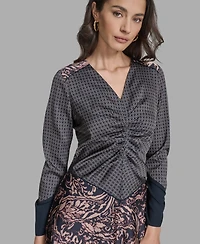 Bcbg Women's Long Sleeve Mix-Print V-Neck Dress