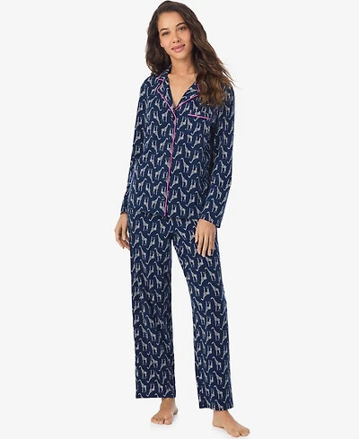Cuddl Duds Women's Long Sleeve Notch Collar Top and Pants Pajama Set