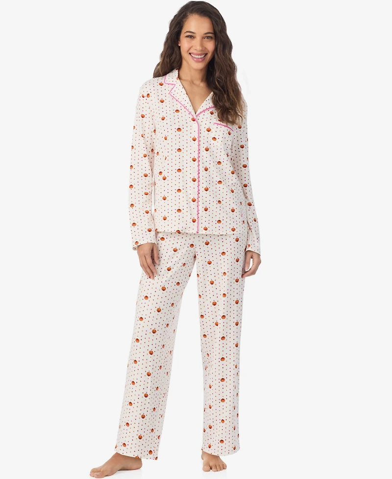 Cuddl Duds Women's Long Sleeve Notch Collar Top and Pants Pajama Set