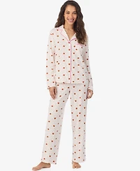 Cuddl Duds Women's Long Sleeve Notch Collar Top and Pants Pajama Set